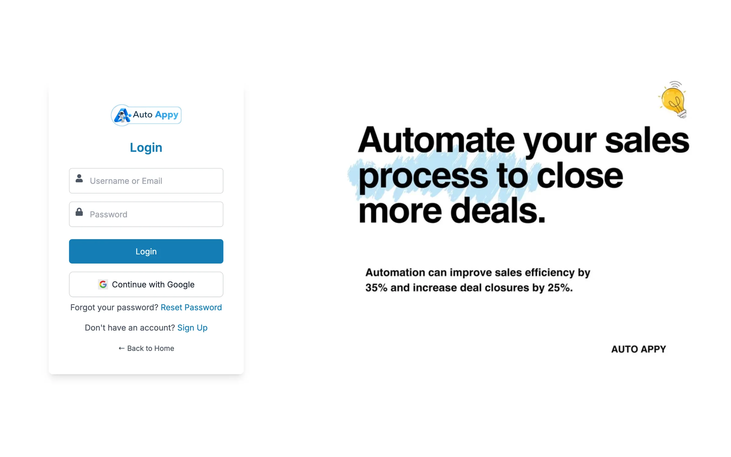 The Auto Appy login page